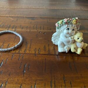 Angel Figurine with Floral Crown and Bear